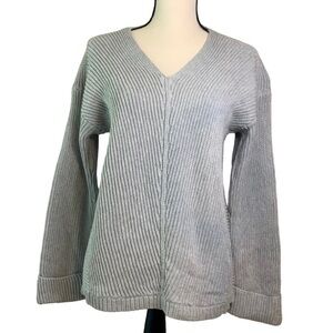Charter Club V-Neck Cuffed-Sleeve Sweater, Grey L